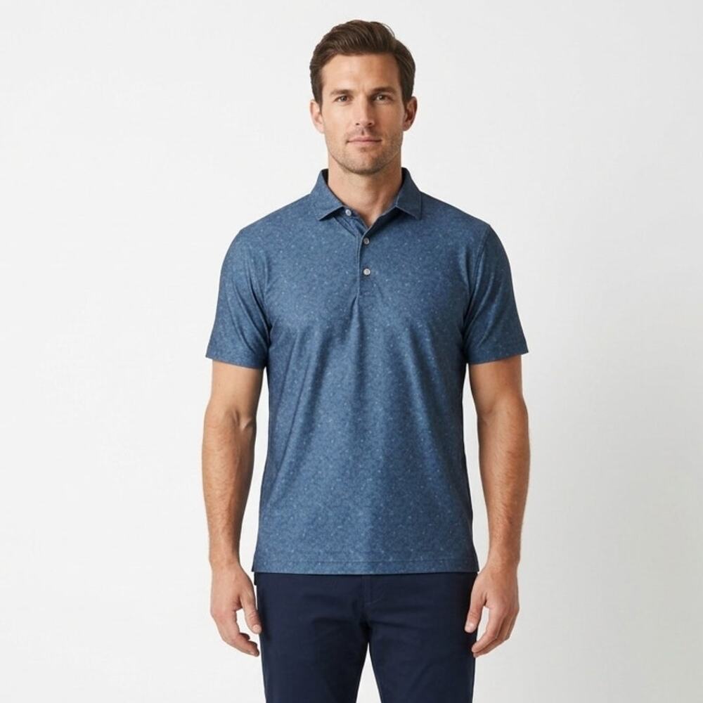 Hickey Freeman Polo Shirt Men's L Blue Shamrock Clover Performance Golf Stretch